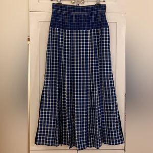 100% AUTHENTIC TORY BURCH SILK PLAID PLEATED MIDI SKIRT BLUE WHITE SIZE 2